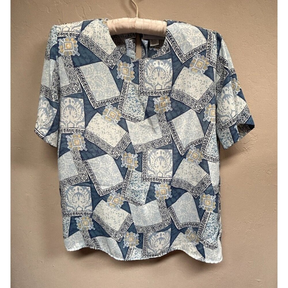 Vintage Heritage Road Womens Printed Short Sleeve Blouse Top Small Multicolor